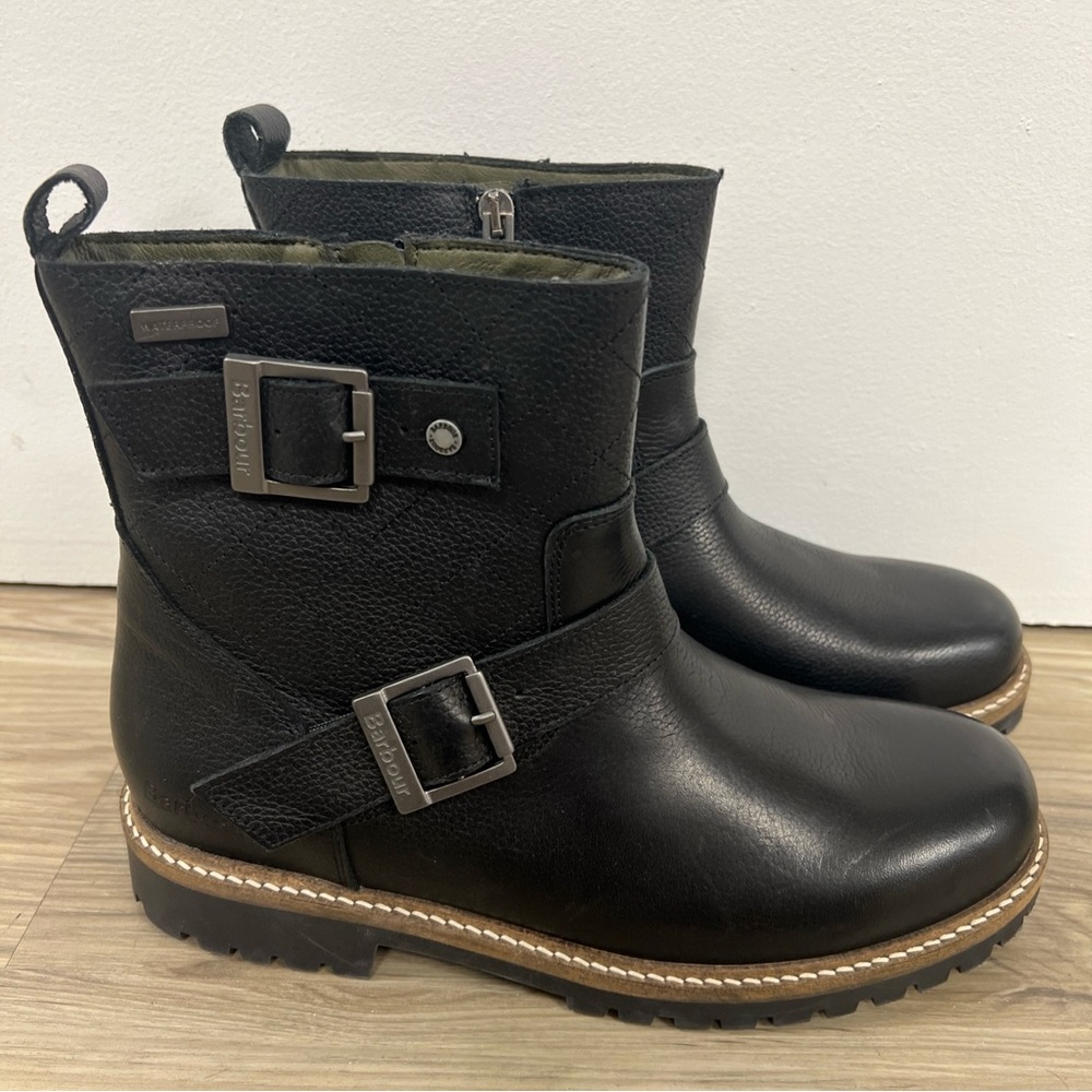 Barbour Bramble Biker Boots Buckle Side Zip Black Women’s Size UK 8/US 10 NWOB - Picture 4 of 9